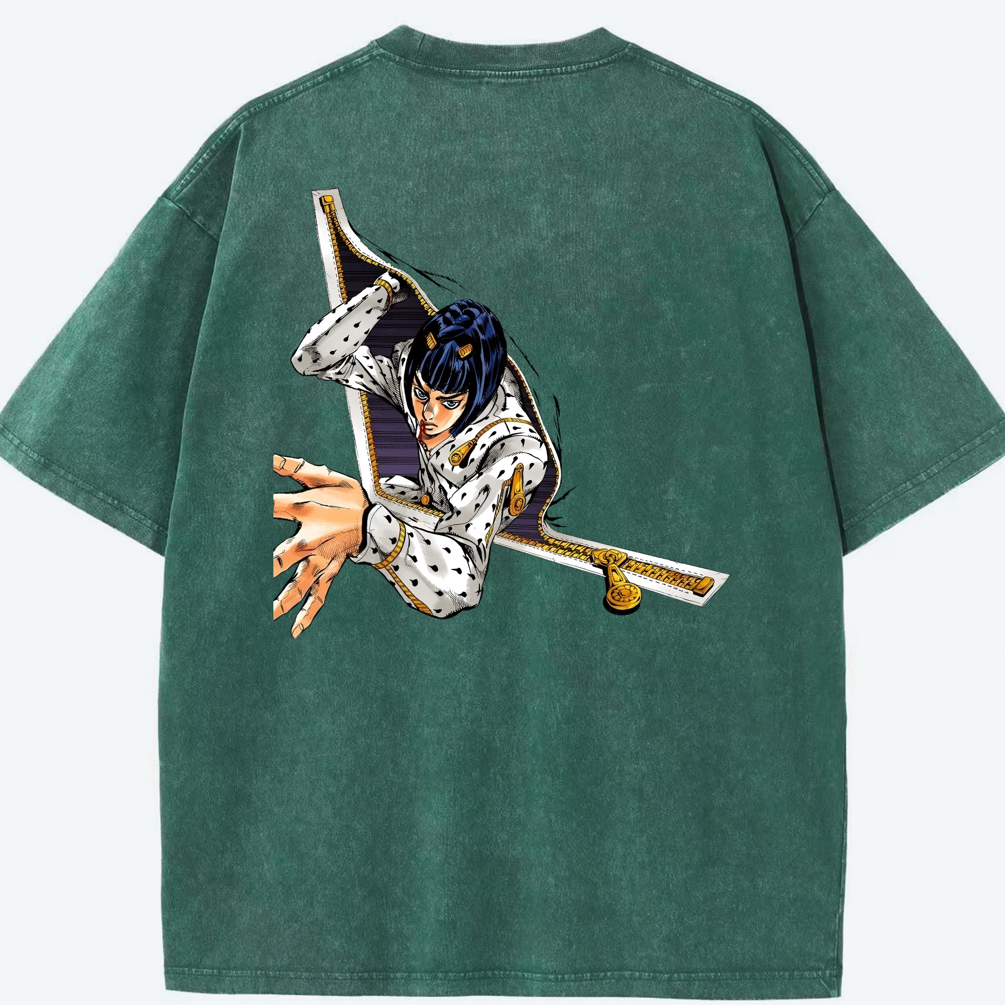 （画像用） ジョジョの奇妙な冒険 ブローノ?ブチャラティ JoJo's Bizarre Adventure Bruno Bucciarati 綿100% ヴィンテージ風 半袖Tシャツ（背面プリント）